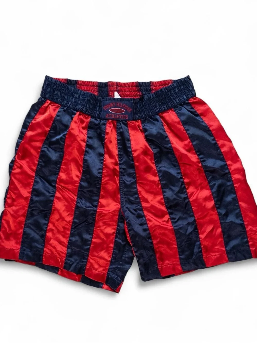 Vintage Tommy Hilfiger Athletics Satin Boxing Shorts Red Navy Striped Size L